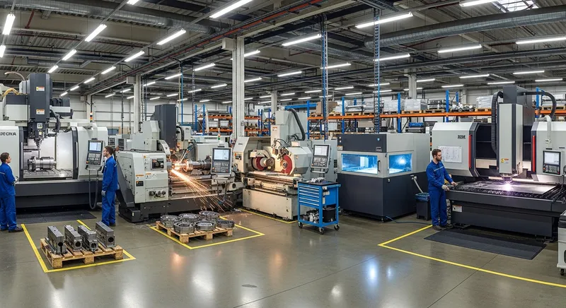 CNC machine operators performing precision manufacturing tasks